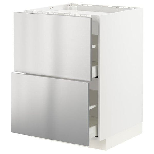 METOD / MAXIMERA - Base cab f hob/2 fronts/2 drawers, white/Vårsta stainless steel, 60x60 cm