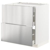 METOD / MAXIMERA - Base cab f hob/2 fronts/2 drawers, white/Vårsta stainless steel , 80x60 cm - best price from Maltashopper.com 39329807
