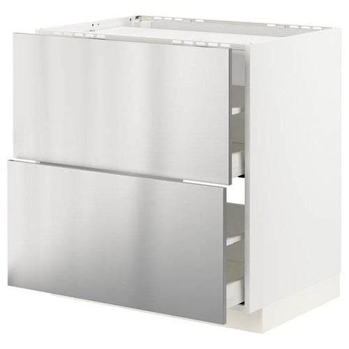 METOD / MAXIMERA - Base cab f hob/2 fronts/2 drawers, white/Vårsta stainless steel , 80x60 cm