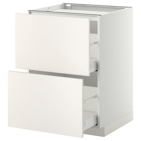 METOD / MAXIMERA - Base cab f hob/2 fronts/2 drawers, white/Veddinge white, 60x60 cm - best price from Maltashopper.com 79105235