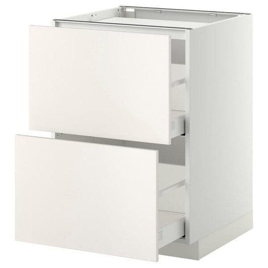 METOD / MAXIMERA - Base cab f hob/2 fronts/2 drawers, white/Veddinge white, 60x60 cm - best price from Maltashopper.com 79105235