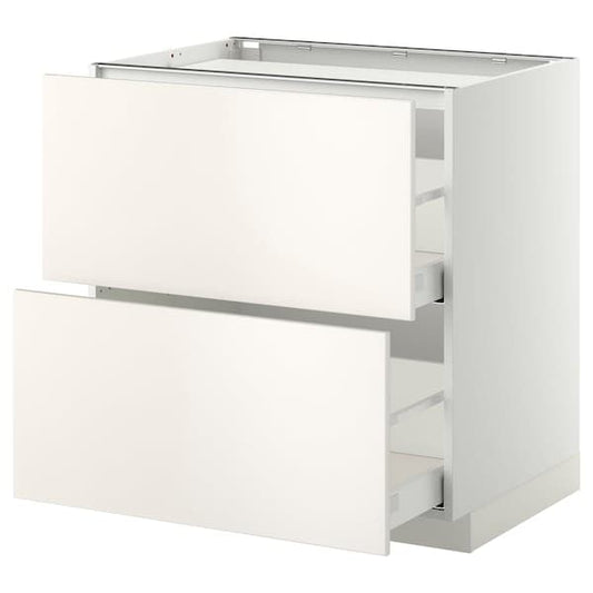 METOD / MAXIMERA - Base cab f hob/2 fronts/2 drawers, white/Veddinge white, 80x60 cm - best price from Maltashopper.com 69105288