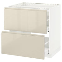METOD / MAXIMERA - Base cab f hob/2 fronts/2 drawers, white/Voxtorp high-gloss light beige , 80x60 cm - best price from Maltashopper.com 19168056