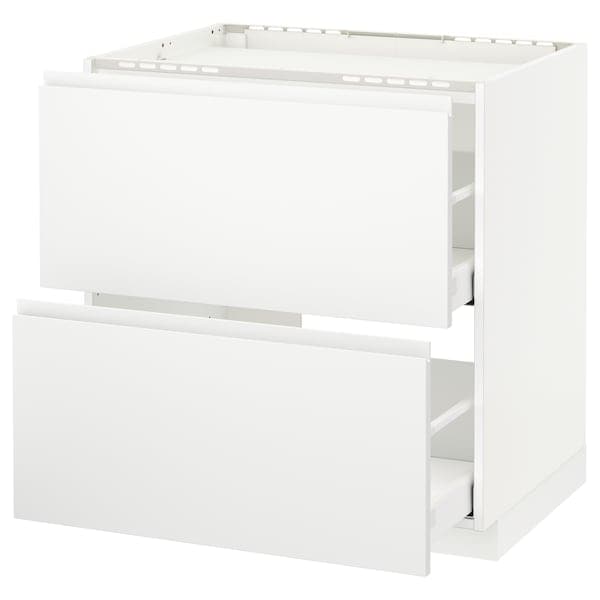 METOD / MAXIMERA - Base cab f hob/2 fronts/2 drawers, white/Voxtorp matt white, 80x60 cm - best price from Maltashopper.com 29130671