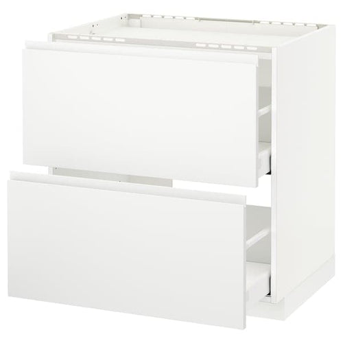 METOD / MAXIMERA - Base cab f hob/2 fronts/2 drawers, white/Voxtorp matt white, 80x60 cm