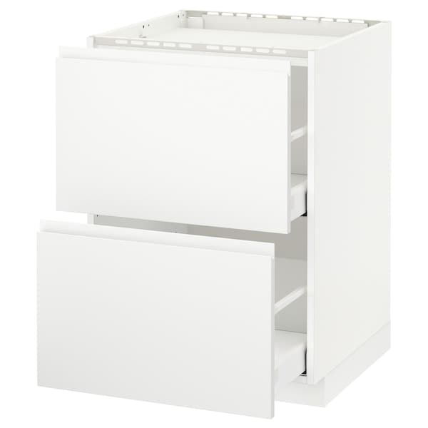 METOD / MAXIMERA - Base cab f hob/2 fronts/2 drawers, white/Voxtorp matt white, 60x60 cm - best price from Maltashopper.com 69130669