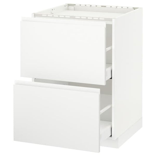METOD / MAXIMERA - Base cab f hob/2 fronts/2 drawers, white/Voxtorp matt white, 60x60 cm - best price from Maltashopper.com 69130669