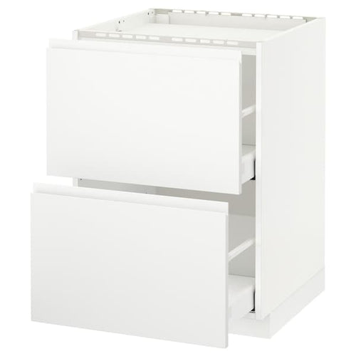 METOD / MAXIMERA - Base cab f hob/2 fronts/2 drawers, white/Voxtorp matt white, 60x60 cm
