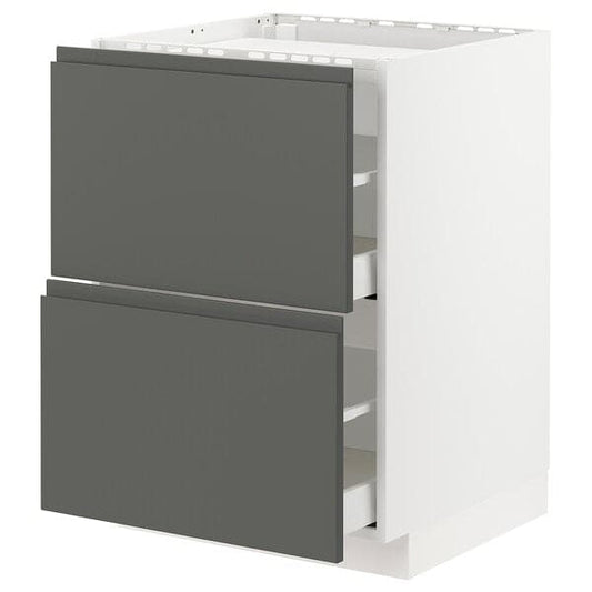 METOD / MAXIMERA - Base cab f hob/2 fronts/2 drawers, white/Voxtorp dark grey , 60x60 cm - best price from Maltashopper.com 79310033