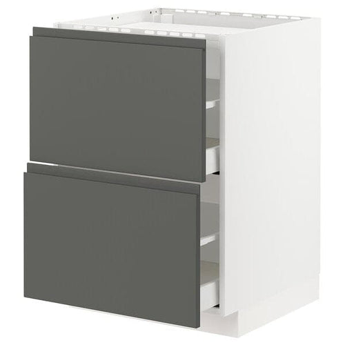 METOD / MAXIMERA - Base cab f hob/2 fronts/2 drawers, white/Voxtorp dark grey , 60x60 cm