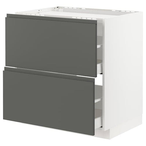 METOD / MAXIMERA - Base cab f hob/2 fronts/2 drawers, white/Voxtorp dark grey , 80x60 cm