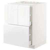 METOD / MAXIMERA - Base cab f hob/2 fronts/2 drawers, white/Voxtorp high-gloss/white, 60x60 cm - best price from Maltashopper.com 39253930