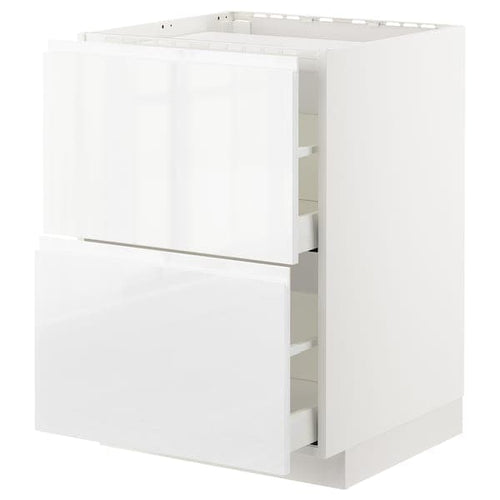 METOD / MAXIMERA - Base cab f hob/2 fronts/2 drawers, white/Voxtorp high-gloss/white, 60x60 cm