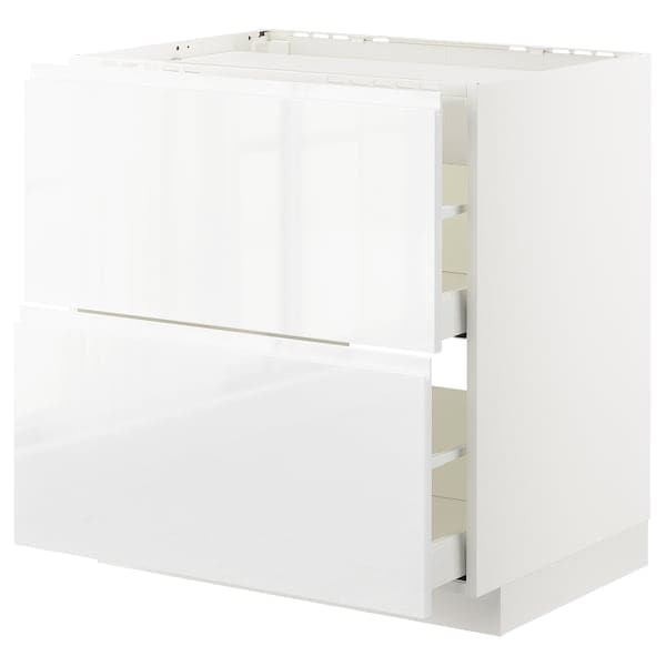 METOD / MAXIMERA - Base cab f hob/2 fronts/2 drawers, white/Voxtorp high-gloss/white, 80x60 cm - best price from Maltashopper.com 99253932