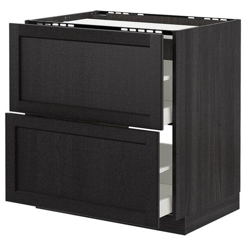 METOD / MAXIMERA - Base cab f hob/2 fronts/2 drawers, black/Lerhyttan black stained, 80x60 cm
