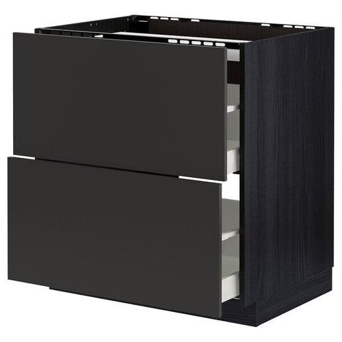 METOD / MAXIMERA - Base cab f hob/2 fronts/2 drawers, black/Nickebo matt anthracite , 80x60 cm