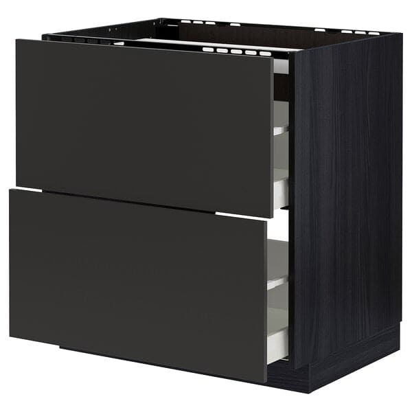 METOD / MAXIMERA base cab f hob/2 fronts/2 drawers, black/Nickebo matt anthracite, 80x60 cm