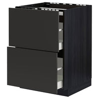 METOD / MAXIMERA - Base cab f hob/2 fronts/2 drawers, black/Nickebo matt anthracite, 60x60 cm - best price from Maltashopper.com 39497382