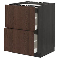 METOD / MAXIMERA - Base cab f hob/2 fronts/2 drawers, black/Sinarp brown , 60x60 cm - best price from Maltashopper.com 89405525