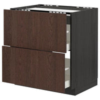 METOD / MAXIMERA - Base cab f hob/2 fronts/2 drawers, black/Sinarp brown, 80x60 cm - best price from Maltashopper.com 29405528