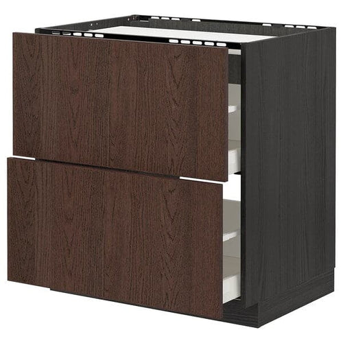 METOD / MAXIMERA - Base cab f hob/2 fronts/2 drawers, black/Sinarp brown, 80x60 cm