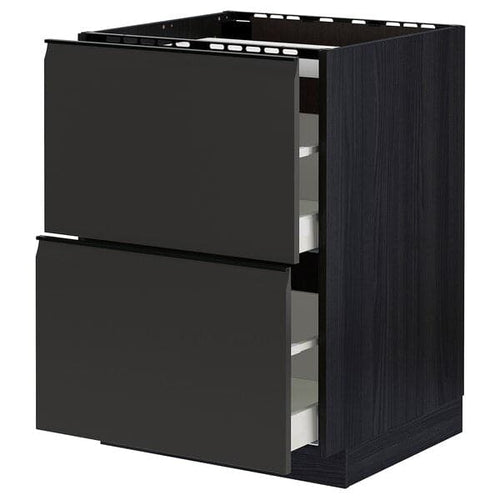 METOD / MAXIMERA - Base cab f hob/2 fronts/2 drawers, black/Upplöv matt anthracite , 60x60 cm