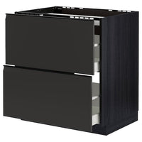 METOD / MAXIMERA - Base cab f hob/2 fronts/2 drawers, black/Upplöv matt anthracite , 80x60 cm - best price from Maltashopper.com 99495554