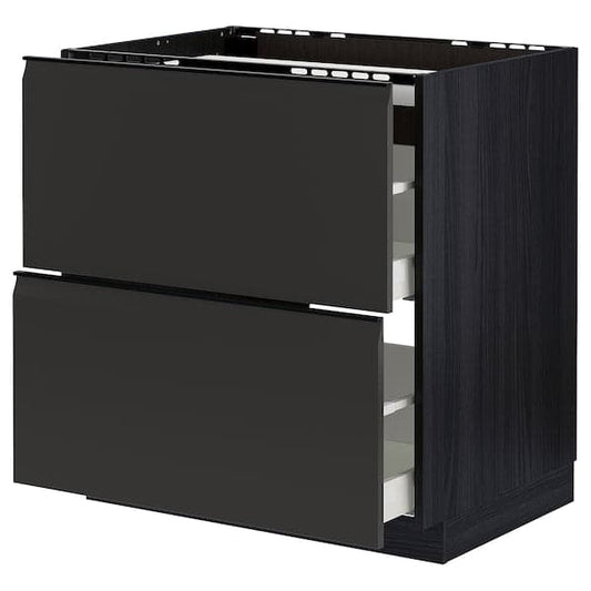 Ikea METOD / MAXIMERA - Base cab f hob/2 fronts/2 drawers, black/Upplöv matt anthracite , 80x60 cm