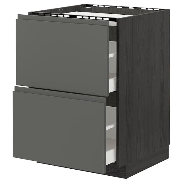 METOD / MAXIMERA - Base cab f hob/2 fronts/2 drawers, black/Voxtorp dark grey , 60x60 cm - best price from Maltashopper.com 39310756