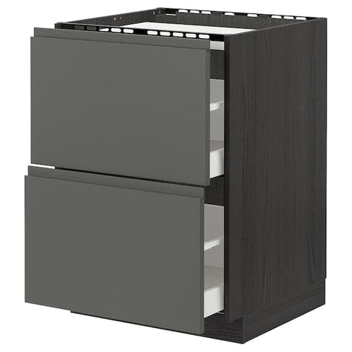METOD / MAXIMERA - Base cab f hob/2 fronts/2 drawers, black/Voxtorp dark grey , 60x60 cm