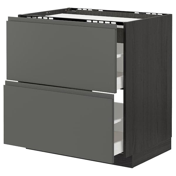 METOD / MAXIMERA - Base cab f hob/2 fronts/2 drawers, black/Voxtorp dark grey , 80x60 cm - best price from Maltashopper.com 79310759