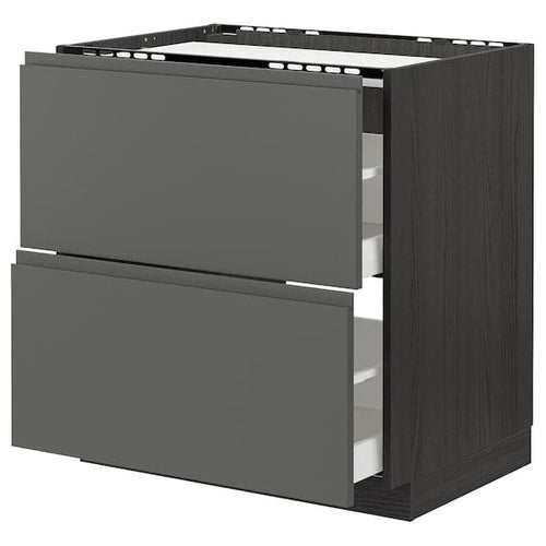 METOD / MAXIMERA - Base cab f hob/2 fronts/2 drawers, black/Voxtorp dark grey , 80x60 cm