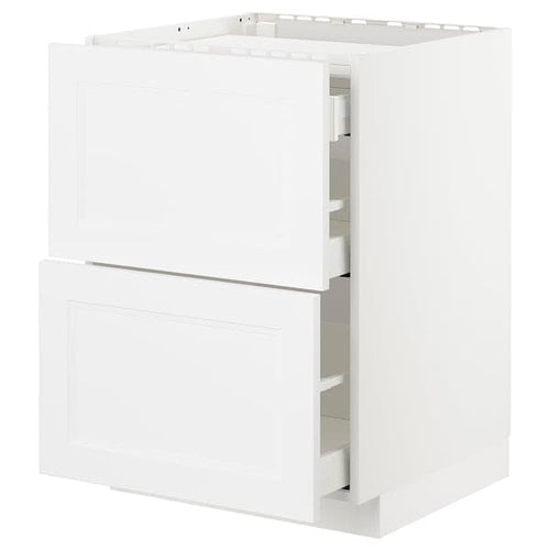 METOD / MAXIMERA - Base cab f hob/2 fronts/3 drawers, white/Axstad matt white , 60x60 cm