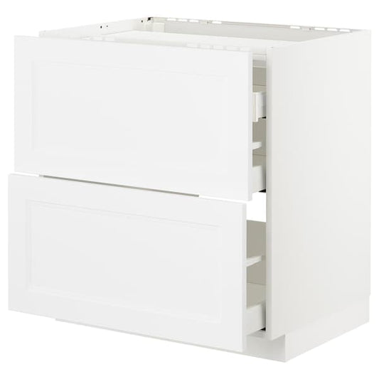 METOD / MAXIMERA - Base cab f hob/2 fronts/3 drawers, white/Axstad matt white, 80x60 cm - best price from Maltashopper.com 99288663