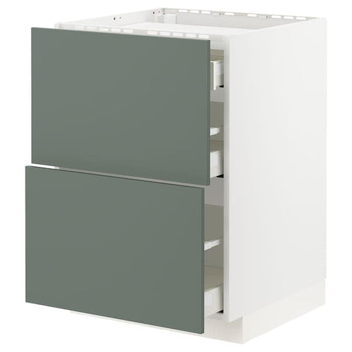METOD / MAXIMERA - Base cab f hob/2 fronts/3 drawers, white/Bodarp grey-green, 60x60 cm