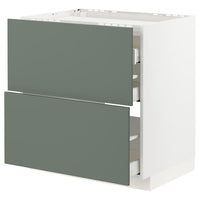 METOD / MAXIMERA - Base cab f hob/2 fronts/3 drawers, white/Bodarp grey-green , 80x60 cm - best price from Maltashopper.com 59306824