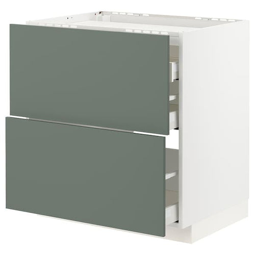 METOD / MAXIMERA - Base cab f hob/2 fronts/3 drawers, white/Bodarp grey-green , 80x60 cm