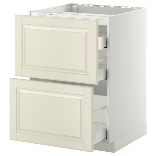 METOD / MAXIMERA - Base cab f hob/2 fronts/3 drawers, white/Bodbyn off-white, 60x60 cm