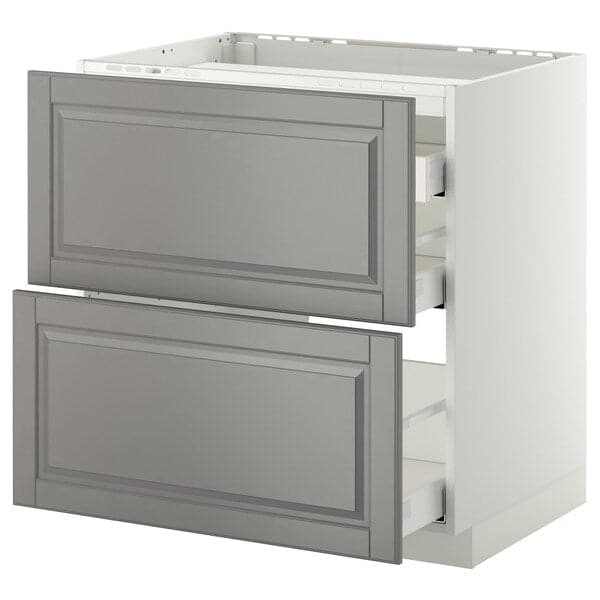 METOD / MAXIMERA - Base cab f hob/2 fronts/3 drawers, white/Bodbyn grey, 80x60 cm