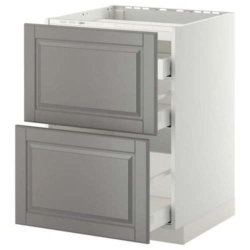 METOD / MAXIMERA - Base cab f hob/2 fronts/3 drawers, white/Bodbyn grey ,