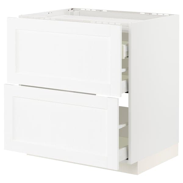 METOD / MAXIMERA - Base cab f hob/2 fronts/3 drawers, white Enköping/white wood effect, 80x60 cm - best price from Maltashopper.com 09473293