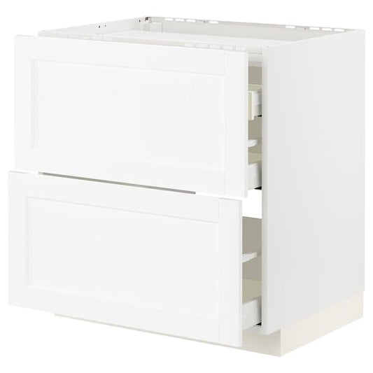 Ikea METOD / MAXIMERA - Base cab f hob/2 fronts/3 drawers, white Enköping/white wood effect, 80x60 cm