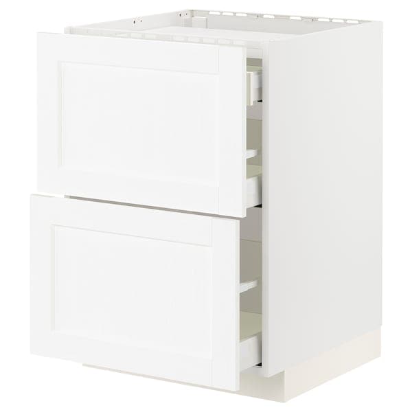 METOD / MAXIMERA - Base cab f hob/2 fronts/3 drawers, white Enköping/white wood effect, 60x60 cm - best price from Maltashopper.com 29473292