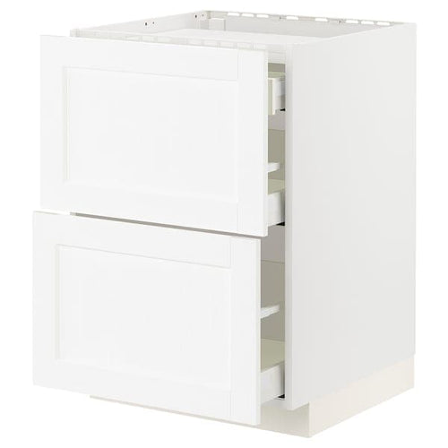 METOD / MAXIMERA - Base cab f hob/2 fronts/3 drawers, white Enköping/white wood effect, 60x60 cm