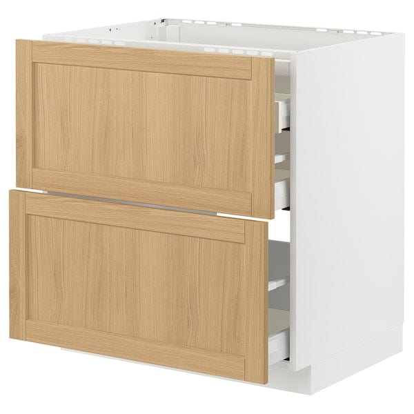Ikea METOD / MAXIMERA - Base cab f hob/2 fronts/3 drawers, white/Forsbacka oak, 80x60 cm