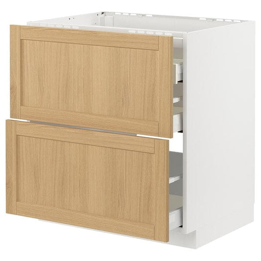 Ikea METOD / MAXIMERA - Base cab f hob/2 fronts/3 drawers, white/Forsbacka oak, 80x60 cm