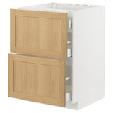 METOD / MAXIMERA base cab f hob/2 fronts/3 drawers, white/Forsbacka oak, 60x60 cm