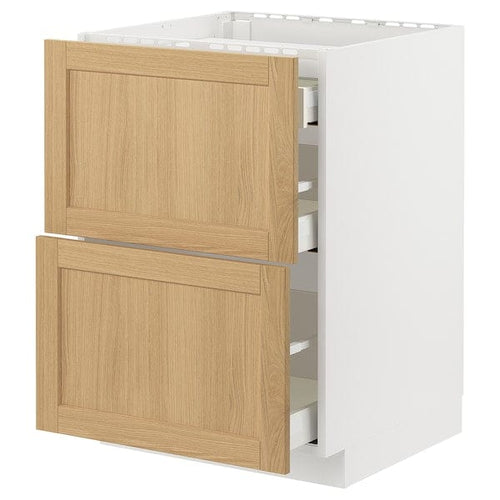 METOD / MAXIMERA - METOD / MAXIMERA Base cab f hob/2 fronts/3 drawers, white/Forsbacka oak, 60x60 cm