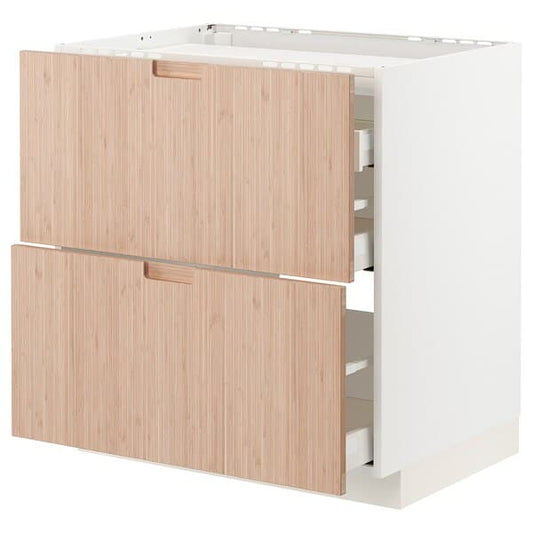 Ikea METOD / MAXIMERA - Base cab f hob/2 fronts/3 drawers, white/Fröjered light bamboo, 80x60 cm
