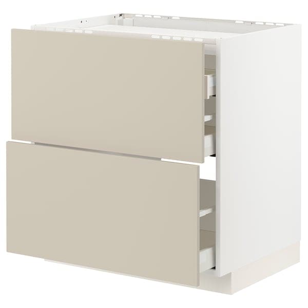 Ikea METOD / MAXIMERA - Base cab f hob/2 fronts/3 drawers, white/Havstorp beige, 80x60 cm